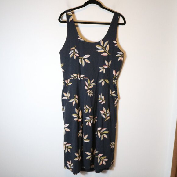 Pact Fit And Flare Floral Mini Dress Womens XL Navy Open Tie Back Organic Cotton - Picture 1 of 6